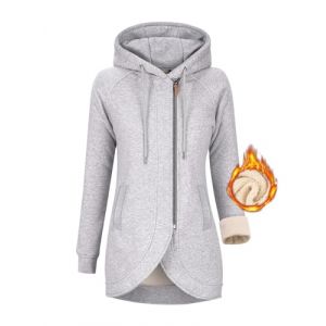 UMIPUBO Veste Polaire Femme Automne Hiver Sweats &agrave; Capuche Long Chaude Hoodie Sweatshirts Asym&eacute;trique Zipp&eacute; Blouson Grande Taille Manteau(Gris Clair,L) (Bukely, neuf)