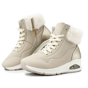 JOMIX Bottines Compensées Femme Hiver Fourrées à Lacets Zip Col Imitation Fourrure Bottes Compensé avec Coussin d’Air Basket à Talon antidérapante Légères pour Marche Urbaine WWB255288 Beige 40 (JOMIX EUROPE, neuf)