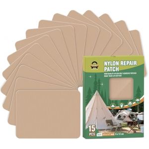 OAZ Patchs autocollants en nylon, 15 pi&egrave;ces 9x12cm Patch de r&eacute;paration imperm&eacute;able autocollant, patch en nylon autocollant Kaki, pour tentes, doudoune, sac de couchage, sac &agrave; main (OAZ, neuf)