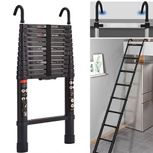 Échelles Télescopique 3,8m avec Crochets, Aluminium Echelle multifonctionnelle Extensible, Échelle télescopique Pliable, Capacité de Charge maximale : 150 kg (SunHope999, neuf)