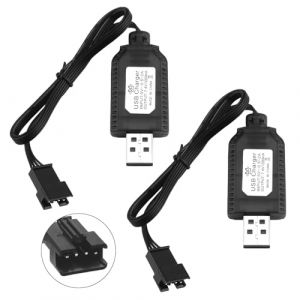 2-Pack Chargeur LiPo 2s 7.4V USB avec Connecteur SM-4P, Chargeur de Batterie Voiture RC Universel, Compatible avec Voiture, Camion, Drone, Train T&eacute;l&eacute;command&eacute; Jouets, USB Rapide et Portable (XiangFengYu, neuf)