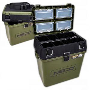 NECO Grand coffre de pêche - Organisateur de matériel de pêche spacieux avec compartiments, siège robuste et confortable pour pêcheur, panier de rangement pour accessoires et appâts (91502) (Max-Fish, neuf)