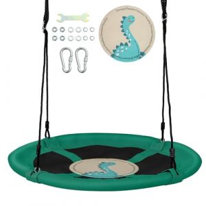 KOMFOTTEU Balan&ccedil;oire Nid d'Oiseau, r&eacute;glable en Hauteur (118-173 cm), Balan&ccedil;oire d&rsquo;Ext&eacute;rieur pour Enfant, Charge de 100 kg, Balan&ccedil;oire Suspendue Ronde, en Tissu Oxford, &Oslash;102 cm (Dinosaure, Vert) (Komfort GmbH, neuf)
