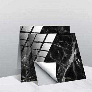 10 Pièces Marbre Stickers Adhésive Décorative à Carreaux pour Salle de Bains et Cuisine Stickers Carrelage, Hiser Mosaïque Imperméables Auto-adhésifs Décoration (noir,10x10cm) (Hiseng, neuf)