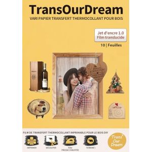 TransOurDream 10 Feuilles * A4 Papier Transfert pour Bois 1.0- Film Transparent, Photo ou Image thermocollants, Imprimable, Imprimantes Jet d'encre, DIY, Cadeau personnalisé fête, FR-Bois-1.0 (TransOurdream, neuf)
