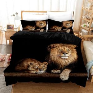 KXHHYB Housse de Couette Lion 135x200,Parure de lit Lion 3D Microfibre et taie d'oreiller Motif Lion Marron Moderne avec Fermeture &eacute;clair dissimul&eacute;e (Style 2, 135 x 200 cm) (SHAIHAO-EU, neuf)