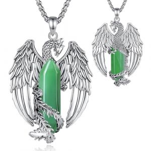 EUDORA Harmony Ball Phoenix Aventurine Collier pour Femmes Hommes Cuivre Plaqué Argent, Vintage Viking Celtique Flaming Phenix Pendentif Aventurine Amulette Bijoux Cadeaux pour Femmes Hommes, 20"+2" (EUDORA Harmony Ball, neuf)