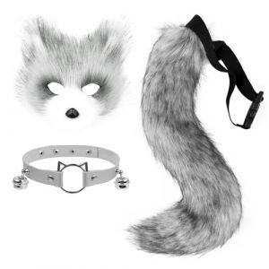 hbbhml Masque de renard en fausse fourrure loup chat queue moelleuse et collier en cuir ensemble accessoire de costume d'Halloween, taille unique (yier-shop, neuf)