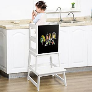 Tour d'apprentissage pour Enfants, Chaise pour Enfants avec Planche et Barre de sécurité, escabeau adapté aux Enfants à partir de 18 Mois, escabeau Amovible pour Adultes, Blanc (Gurnt, neuf)