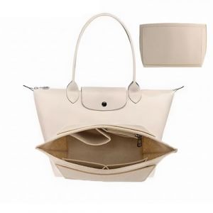 Nircho Organiseur de sac &agrave; main en feutre pour Longchamp, organiseur de sac &agrave; main multi-poches avec fermeture &eacute;clair, sac fourre-tout pliable pour Longchamp (beige, L) (Naiergo, neuf)