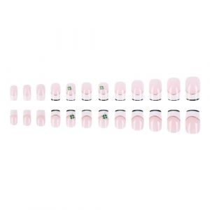 Lot de 24 faux ongles carr&eacute;s pour femme Motif tr&egrave;fle vert (YOUKELAI, neuf)