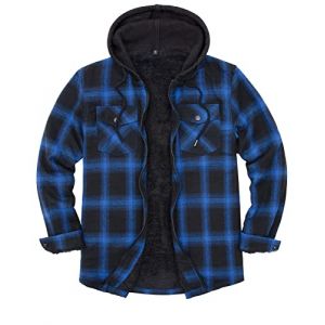 ZENTHACE Veste Chemise &agrave; Capuche doubl&eacute;e Sherpa avec Fermeture &eacute;clair int&eacute;grale pour Homme, Bleu/Noir, XL (ZENTHACE, neuf)