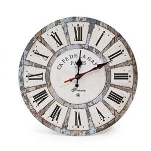 LOHAS Home 30cm Vintage Horloge Murale Rustique, silencieuse en Bois Cadran Horloge minuteur pour la Maison Salon Chambre Bureau Café Bar Decor (Vacances Romaines) (LinkingArk EU, neuf)