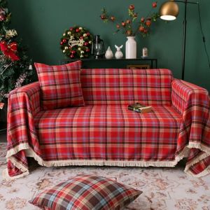 Noel Plaid Canape Grande Taille Noël Jeté de Lit Couverture de Jet Glands Jacquard, Housse de Canapé, Décoration du Nouvel an, Nappe de Noël, Fête de Noël - 180x300cm (BVngHengYangShiQiDongXia, neuf)