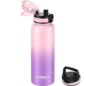 GOPPUS Gourde isotherme en acier inoxydable de 1,2 l avec paille infuseur, 2 couvercles, sans BPA, anti-fuite, convient pour les boissons gazeuses, le vélo, le sport, le thé (Tartard-eu, neuf)