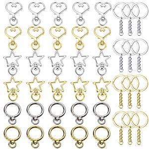Nsiwem 30 Pièces Porte-clés Attache Porte Cle Métal Porte-clés Pivotants Porte-clés Mousqueton en Forme de Coeur Pentagramme et Cercle et 30 pcs Anneaux Porte-clés de 25 mm avec Chaîne (Nsiwem, neuf)