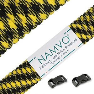 Namvo 550 Paracord Mil Spec Type III Cordon de Parachute &agrave; 7 brins Longueur Totale 100 Pieds / 30 m&egrave;tres,Camouflage Noir Jaune (BUYBOXSTAR, neuf)