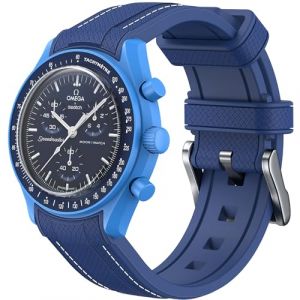 Bracelet pour montre Omega x Swatch MoonSwatch 20mm,Bracelet de Remplacement en Silicone Souple Omega Swatch Speedmaster,Courb&eacute; Moonswatch Bracelet Hommes et Femmes (Ligne bleu - blanc profond) (SANBUTC, neuf)