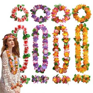 MIVAIUN 16 Pi&egrave;ces Tropical Hawaien Lei Luau Fleurs Color&eacute; Colliers, Hawaiian Fleurs Guirlande Th&egrave;me D&eacute;corations de F&ecirc;te pour Luau Hawaiian Plage Mariage Pique-Nique F&ecirc;te Party Vacances (HONGXIN EU, neuf)