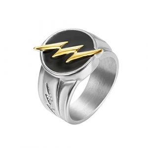 PAURO Hommes Acier Inoxydable Bague de f&ecirc;te Biker Thunder Bolt Signet Argent Noir & Or Taille 60 (PAUROfashion, neuf)