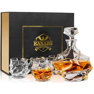 KANARS Carafe et Verres à Whisky, 750 ml Bouteille avec 4x 320 ml Verre à Whiskey pour Scotch, Martini, Whisky, Cognac, Décanter Cristal, Belle Boîte Cadea, Lot de 5 Pièces (KANARS Crystal, neuf)