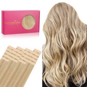 WENNALIFE Extension Cheveux Naturel Adhesive, 25cm 30g 20pcs Extension Adhesive Cheveux Naturel, Extension Cheveux Naturel Remy Invisibles, Blond Clair à Blond Doré Accentué (wennalife-FR, neuf)