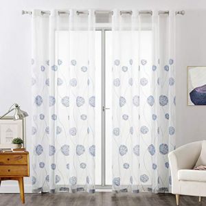 MIULEE Rideau Voilage Blanc-Rideaux Salon Moderne avec Bleu Motif Broderie, Tulle Rideau Transparent à Oeillets, Décoration Interieur Voilage Fenetre Chambre, Lot de 2 Rideaux Voile, 2X140x215cm (MIULEE HOME, neuf)