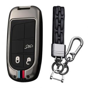 KUNIO Coque de cl&eacute; Convient pour Jeep Renegade Compass Grand Cherokee Chrysler Dodge Convient pour Fiat 500X Ducato Tipo Cross Protection Bo&icirc;tier en m&eacute;tal Bo&icirc;te &agrave; cl&eacute;s Porte-cl&eacute;s 3 Boutons Noir (KUNIO, neuf)