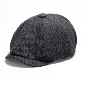 Casquette beret homme Gavroche Casquette Baker Boy Hat Flat Caps 8 Panel Peaky Herringbone Tweed Gatsby Hat Ivy Irish Cap pour Hommes et Femmes Noir (ANETTEE GLOBALISS, neuf)
