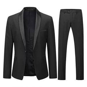 YOUTHUP Costume Homme 2 Pi&egrave;ces &agrave; Revers Ch&acirc;le Fit Slim Blazer Coupe Classique Blazer et Pantalons Formelle de Costume Mariage Costume Business, Noir, 3XL (Easyishome Store, neuf)