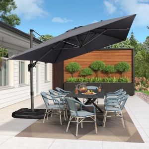 PURPLE LEAF Parasol D&eacute;port&eacute; 3 x 4 m avec Pied 150 KG Lourd, Grand Parasol de Jardin Ext&eacute;rieur Rectangulaire avec 8 Baleines en Aluminium, Toile 240 g/m&sup2; Protection UV, Inclinable et Rotative, Gris (PurpleLeafGarden, neuf)