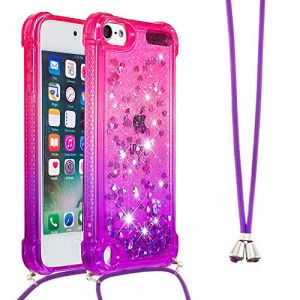 Collier Coque pour iPod Touch 5 / iPod Touch 6,Glitter Paillette Brillante Quicksands Liquide Transparente Silicone TPU Case Housse avec Cordon Collier Tour de Cou pour iPod Touch 5,YB GS Pink Purple (LEMAXELERS, neuf)