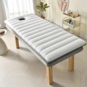 Highdi Matelas de Lit de Beaut&eacute; avec Trou pour Le Visage, Pliable Doux Conforts Matelas Salon de Beaut&eacute; &agrave; T&ecirc;te Carr&eacute;e pour SPA, Table de Massage, Lit de Massage (70x185x6cm,Blanc) (Highdi, neuf)