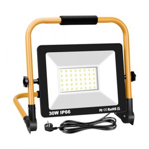 AUXTINGS 30W Projecteur Chantier led Lampe 3000LM Spot Chantier 6000K Blanc Froid Eclairage Chantier IP66 Baladeuse Led Portable Avec C&acirc;ble de 3M Pour Travaux d'Atelier, Garage (AUXTINGS-EU, neuf)