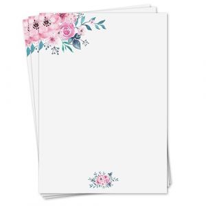 dv_427 Lot de 50 feuilles de papier à lettre aquarelle motif fleurs roses I 90 g/m² DIN A4 I Papier à lettre élégant polyvalent vert rose I anniversaire certificat menu I dv_427 (easydruck24, neuf)