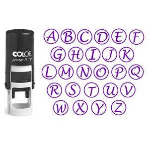 Personnalisé A-Z Alphabet Stamp dans Encre violette Monogram ronde Tampon auto encreur initiale COLOP Mini Stamper 12 mm (Vintageandyou, neuf)