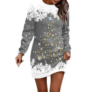 Robe Noël Femme Grande Taille Imprimé Cerfs et Flocons de Neige Robe Annee 60 Noel Vintage Rétro Audrey Hepburn Soirée Cocktail au Genou année 50 60 Robes Fancy Dress Christmas (Z4 Gris Clair,XXL) (BAULMD（90% Big Promotion Without Discount Code ）, neuf)