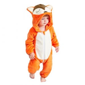 Monstoyo Grenouill&egrave;re Hiver B&eacute;b&eacute;, Combinaison Pyjama Flanelle Animaux Licorne Dinosaure, Combi Pilote &agrave; Capuche, Cute Enfant Gar&ccedil;on Fille Renard Orange 70(0-6 Mois) (Monstoyo, neuf)