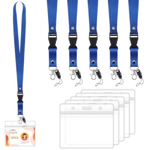 Segus Cordon Tour de Cou, 5 Pi&egrave;ces Porte Badge avec Tour de Cou Clef, Lanyard avec Mousqueton Pivotant M&eacute;tal, Porte Badge Transparent, pour Bureau, &Eacute;cole, Entreprise (Bleu, Horizontal) (Segus, neuf)