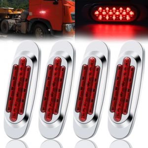 Ygmylandbb Feux de Gabarit Lat&eacute;raux LED, 24V Feux De D&eacute;gagement 16 LEDs Arri&egrave;re Indicateur Feux de Gabarit Lat&eacute;raux avec Lunette Chrom&eacute;e pour Remorque Camion Caravane etc (Rouge, 4pcs) (Rgu123, neuf)