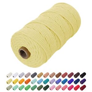 Uiopa Corde Macramé 2mm x 200m, Fil Macramé Coton Corde Coton Naturelle, Ficelle Cordon Macramé Cordelette 2mm pour Tenture Murale, Porte Plante Mural, Rideau, Décoration Bohème (Jaune Clair) (XEYUAN, neuf)