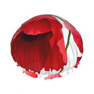 Bonnet de douche imperm&eacute;able &agrave; motif coquelicot sans couture, bonnet de bain &eacute;lastique pour cheveux, protection de l'environnement, bonnet de bain pour cheveux, double couche imperm&eacute;able. (MiddleWen, neuf)