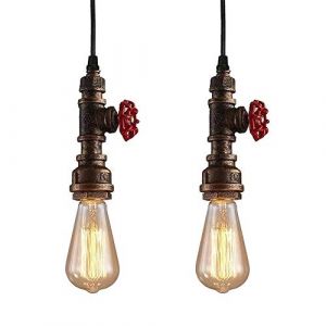 iDEGU Suspension Luminaire Industrielle, 2 Lampes Plafonnier Lustre Vintage en Design Tuyau Lumière Art Déco pour Café, Bar, Restaurant, Cuisine - Bronze Antique (IDEGU, neuf)