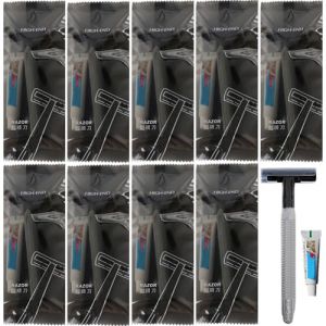 Lot de 10 rasoirs jetables de voyage emballés individuellement avec crème à raser, rasoir corporel privé pour peau sensible d'hôtel, usage quotidien (YiBaoWenDianzi, neuf)