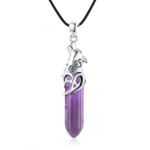 CRWENG Collier tête de loup pour homme en argent sterling 925 avec pendentif en forme de colonne en cristal - Amulette viking - Cadeau de Saint-Valentin pour hommes et femmes, taille unique, Argent (CRWENG, neuf)