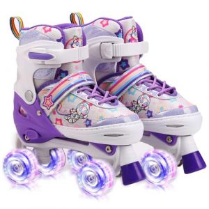 preyrocbirds Roller Enfant Fille, Patin a Roulette Fille Enfant, Roues Lumineuses, Rollers pour Enfants 4 Taille Réglable pour débutants, Rollers Quad pour Filles et garçons (XiaoYunLinDianZiShangWu, neuf)