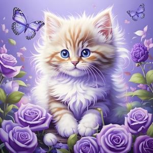 GDYEEH 5D Chaton Mignon Diamant Painting Kit, DIY Fleurs Roses Art du Diamant Complet Kits, Papillons Diamond Art Kits Strass Point de Croix Painting pour Adultes D&eacute;butants Maison D&eacute;cor 30x30 cm (GDYEEH Direct, neuf)