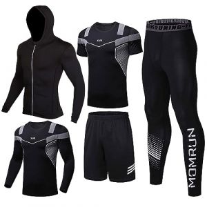 5pcs Ensemble de surv&ecirc;tement homme V&ecirc;tements de sport actifs Maillot de course Surv&ecirc;tement de sudation V&ecirc;tements de sport Surv&ecirc;tement de sudation Legging de compression Set Fitness Gym, E1., L (BOOMCOOL, neuf)