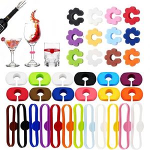 CATOR Marque Verre à Vin 36 Pcs marque verre, marque-verres, Marque Verre Marqueur de Verres,Marque-verres Colorés Silicone,Identificateur Verre Marqueurs à Boisson pour Diverses Tasses Verre à Vin (QUQU JIANING, neuf)