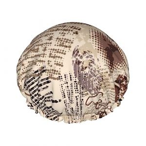 Motif de caf&eacute; abstrait avec motif de lettres Bonnet de douche et bonnet de bain pour femme, bonnets de douche imperm&eacute;ables surdimensionn&eacute;s r&eacute;versibles grands con&ccedil;us pour toutes les longueurs de chev (DoubleShopShow, neuf)